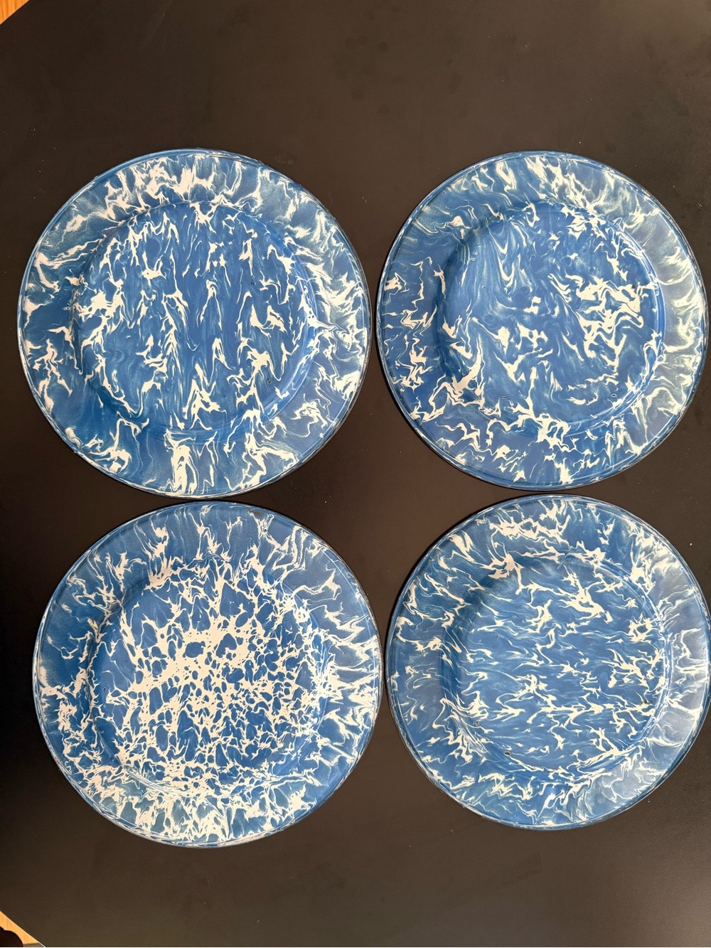 Blue and White Marble enamelware Dinner Plates - Set of 4 - 10.5 inch diameter